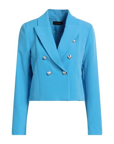 Shop Vanessa Scott Woman Blazer Azure Size L Polyester, Elastane In Blue