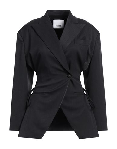 Shop Erika Cavallini Woman Blazer Lead Size 12 Polyester, Virgin Wool, Elastane In Grey