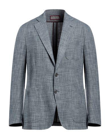 Shop Canali Man Blazer Slate Blue Size 40 Wool, Cotton, Silk, Linen