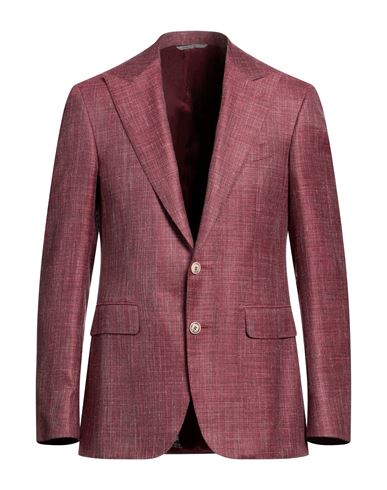 Shop Canali Man Blazer Brick Red Size 40 Wool, Silk, Linen