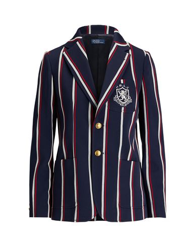 Shop Polo Ralph Lauren Crest-patch Striped Blazer Woman Blazer Navy Blue Size 6 Wool, Cotton
