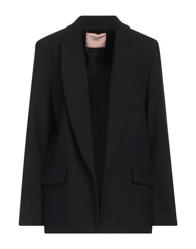 Twinset Woman Blazer Black Size 12 Polyester, Wool, Elastane In Animal Print