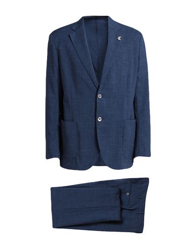 Shop Tombolini Man Suit Navy Blue Size 44 Virgin Wool, Linen