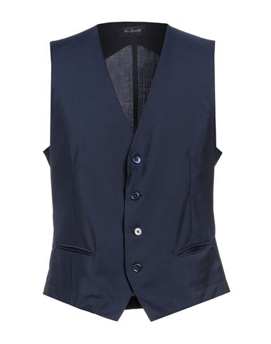 Tombolini Man Tailored Vest Midnight Blue Size 44 Wool, Mohair Wool In Black