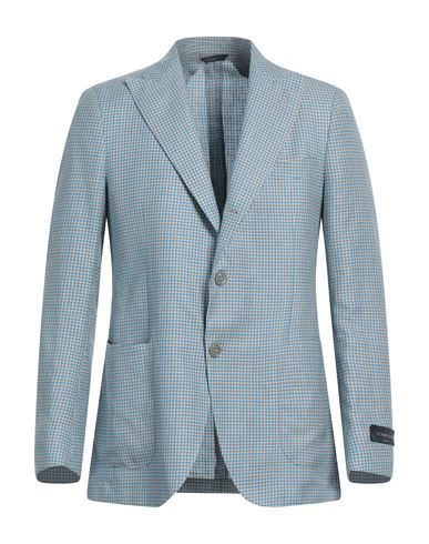 Tombolini Man Blazer Azure Size 40 Virgin Wool, Linen, Silk In Blue