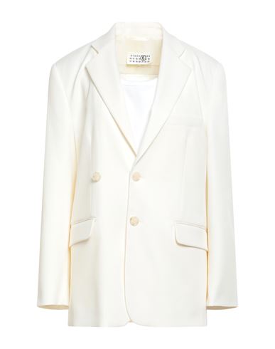 Mm6 Maison Margiela Woman Blazer Ivory Size 6 Polyester, Virgin Wool, Elastane, Cotton In White