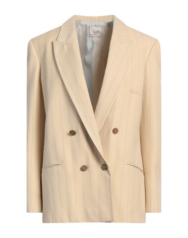 ALYSI ALYSI CHOCOLAT WOMAN BLAZER SAND SIZE 4 COTTON, VIRGIN WOOL, VISCOSE, ACETATE, SYNTHETIC FIBERS 