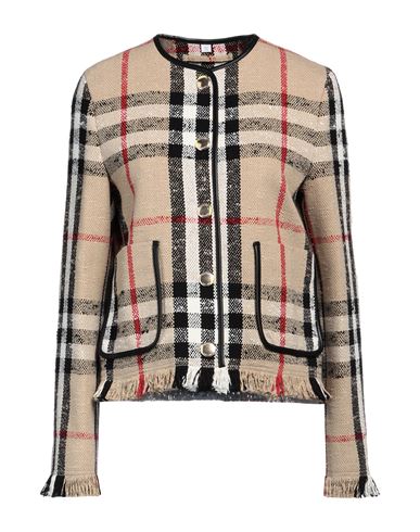Shop Burberry Woman Jacket Beige Size 2 Cotton, Wool, Polyamide, Lambskin