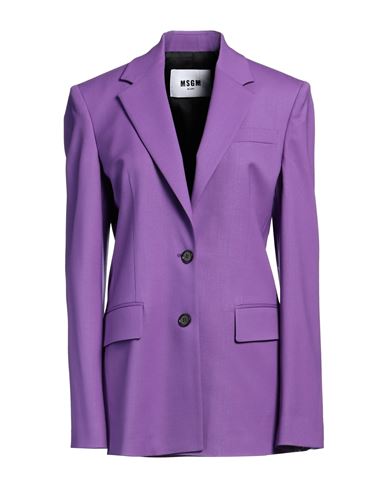 Shop Msgm Woman Blazer Purple Size 8 Virgin Wool, Elastane