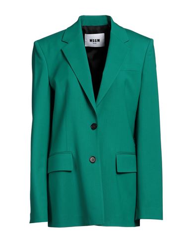 Shop Msgm Woman Blazer Emerald Green Size 10 Virgin Wool, Elastane