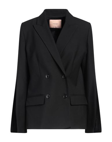 TWINSET TWINSET WOMAN BLAZER BLACK SIZE 6 POLYESTER, WOOL, ELASTANE 