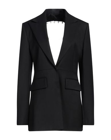Msgm Woman Blazer Black Size 6 Virgin Wool, Elastane, Brass, Glass, Acrylic