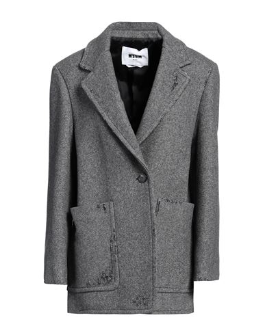Msgm Woman Coat Grey Size 8 Wool, Polyamide
