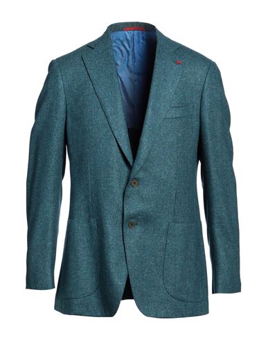 Shop Isaia Man Blazer Turquoise Size 44 Wool, Silk, Cashmere In Blue