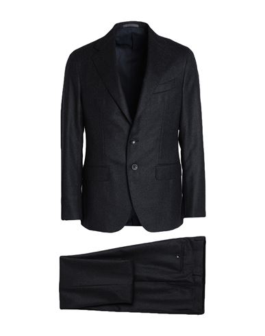 Caruso Man Suit Steel Grey Size 46 Wool In Black