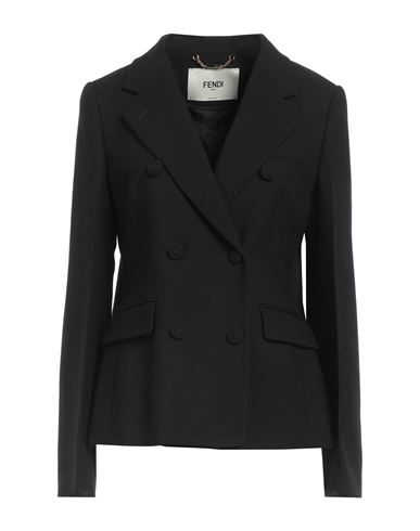 FENDI FENDI WOMAN BLAZER BLACK SIZE 6 VIRGIN WOOL, POLYAMIDE 