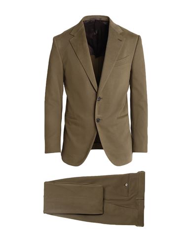 Caruso Man Suit Military Green Size 42 Cotton, Elastane In Brown