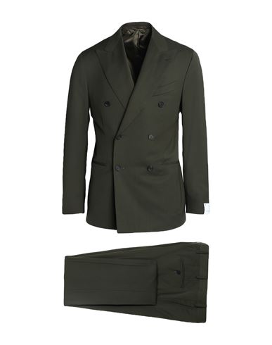 Caruso Man Suit Military Green Size 44 Wool, Elastane
