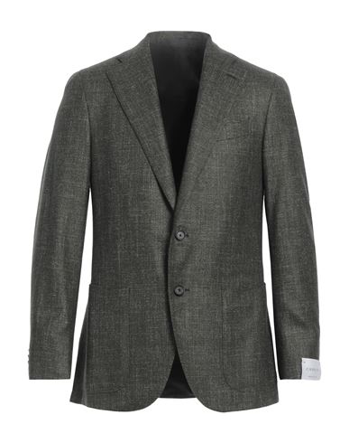 Caruso Man Blazer Military Green Size 46 Wool, Silk, Linen In Black