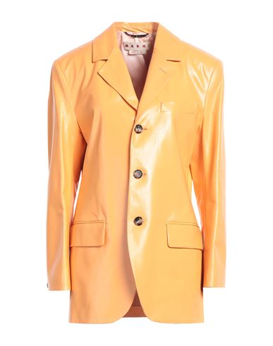 Marni Woman Blazer Apricot Size 2 Lambskin, Cow Leather In Orange