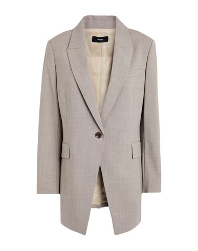Theory Woman Blazer Taupe Size 8 Wool, Elastane In Gray