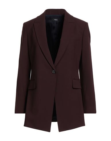 Theory Woman Blazer Burgundy Size 10 Wool, Elastane In Red