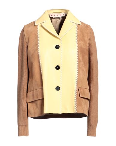 Marni Woman Jacket Yellow Size 6 Lambskin, Wool, Cotton In Yellow