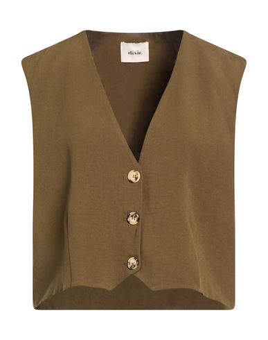 Dixie Woman Tailored Vest Military Green Size Xl Viscose, Linen In Brown