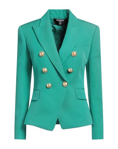 Balmain Double-breasted Grain De Poudre Wool Blazer In Green