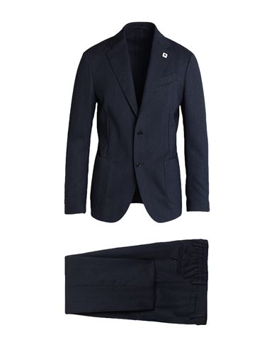 Lardini Man Suit Navy Size 40 Wool, Polyester, Elastane In Navy Blue