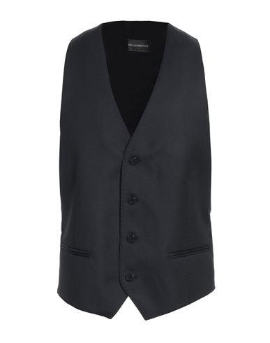 Emporio Armani Man Tailored Vest Midnight Blue Size 42 Virgin Wool, Silk, Cashmere In Black