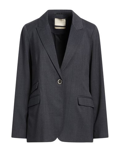 Momoní Woman Blazer Grey Size 8 Polyester, Wool, Linen, Elastane In Black