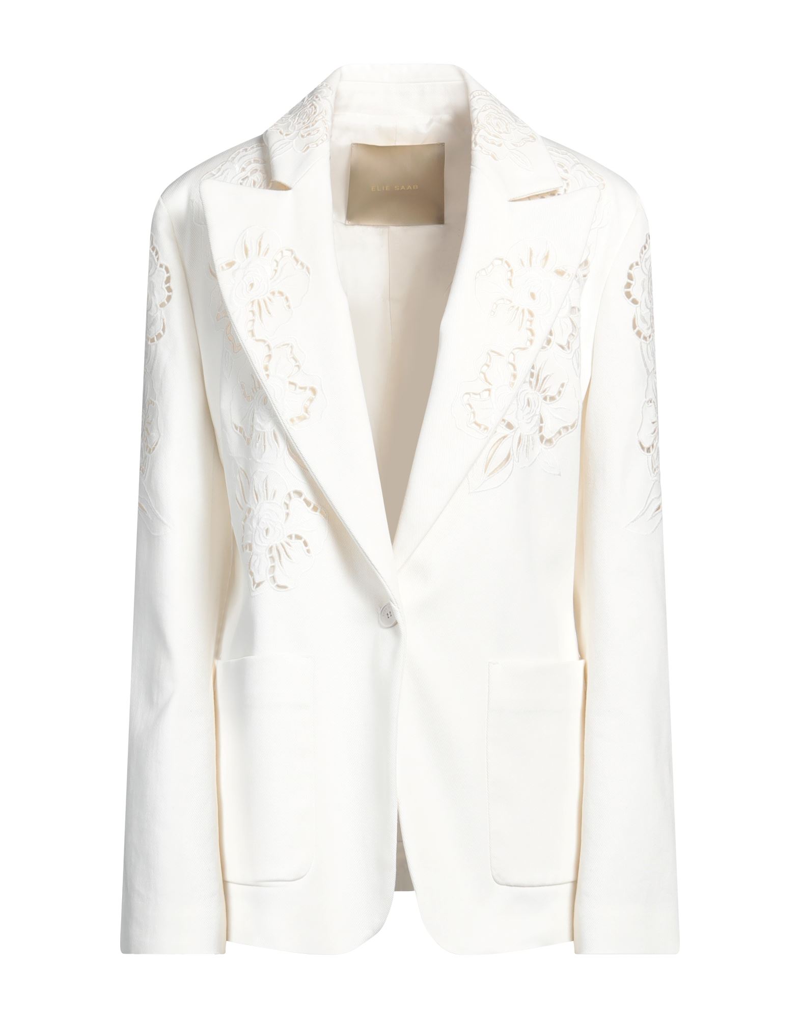 《セール開催中》ELIE SAAB レディース ブレザー アイボリー 46 コットン 98% / ポリウレタン 2%