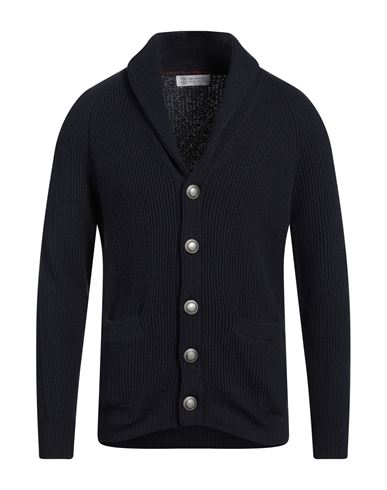 Brunello Cucinelli Shawl-collar Ribbed Cotton Cardigan In Blue