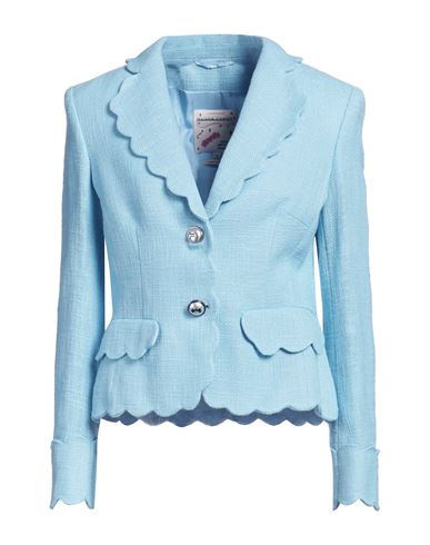 Maison Common Scalloped Cotton-blend Two-button Tweed Jacket In Blue