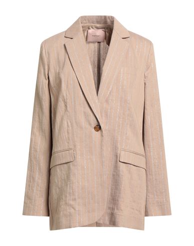 Twinset Woman Blazer Beige Size 10 Cotton, Linen, Polyamide, Polyester, Viscose