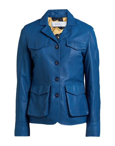 Bully Woman Blazer Blue Size 6 Leather In Blue