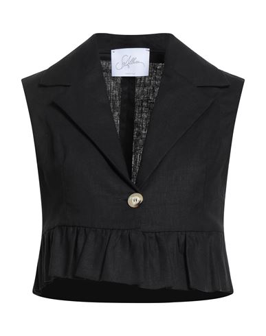 Soallure Woman Blazer Black Size 8 Linen, Viscose In Black