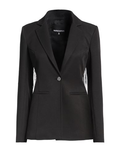 PATRIZIA PEPE PATRIZIA PEPE WOMAN BLAZER BLACK SIZE 8 POLYESTER, ELASTANE 