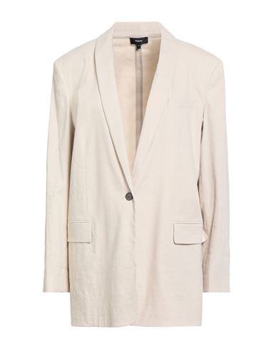 Theory Woman Blazer Ivory Size 14 Linen, Viscose, Elastane In Neutral