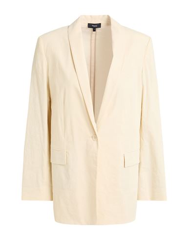 Theory Woman Blazer Pastel Yellow Size 4 Linen, Viscose, Elastane In Neutral