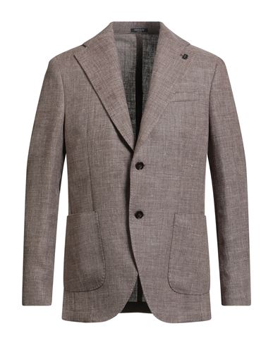Breras Milano Man Blazer Camel Size 44 Linen, Wool In Metallic
