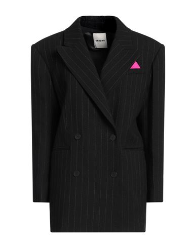 Sandro Double-breasted Pinstripe Blazer In Black