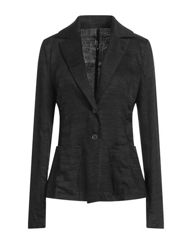 Masnada Woman Blazer Black Size 8 Linen, Nylon In Black