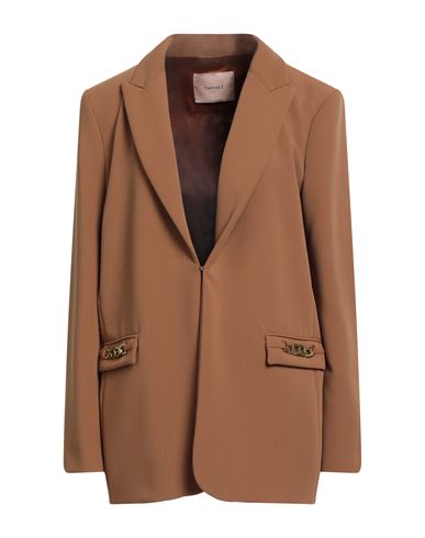 Twinset Woman Blazer Camel Size 12 Polyester, Viscose, Elastane In Multi