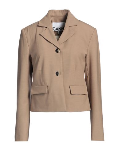 Ganni Woman Blazer Camel Size 4 Ecovero Viscose, Recycled Polyester, Elastane, Polyester In Nude