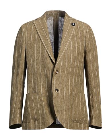 Lardini Man Blazer Military Green Size 44 Linen In Green