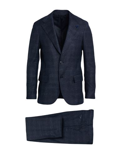 Lardini Man Suit Navy Size 42 Virgin Wool, Viscose, Cotton, Linen, Elastane