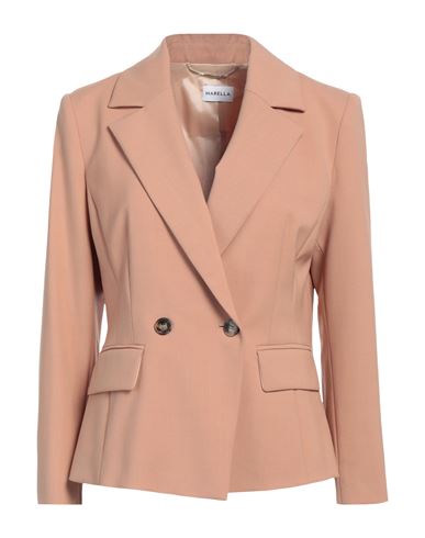 MARELLA MARELLA WOMAN BLAZER CAMEL SIZE 12 POLYESTER, VIRGIN WOOL, ELASTANE 