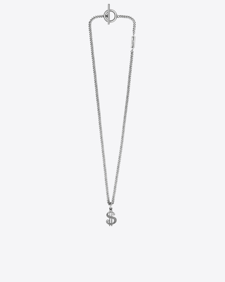 Saint Laurent Classic Dollar Sign Necklace In Old Sterling Silver | ysl.com